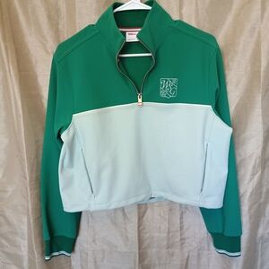 Wilson Half Zip Sporty Pullover Top Women's Small Cropped Green/Blue Athleisure